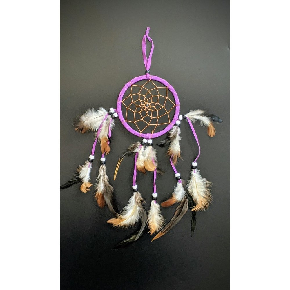 Violet dreamcatcher with feathers and beads
